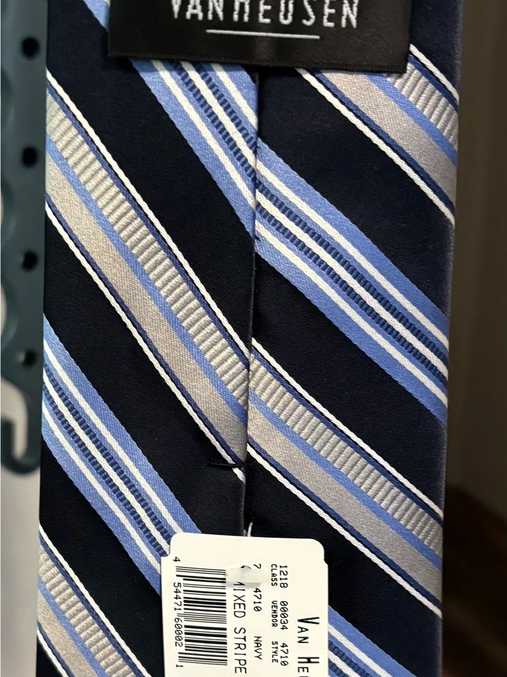 Van Heusen Navy Tie with Light Blue & Silver Diagonal Stripes